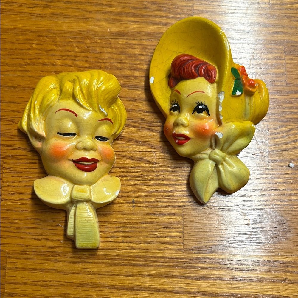 Vintage 1950s chalkware wall plaques manufactured by Miller Studio